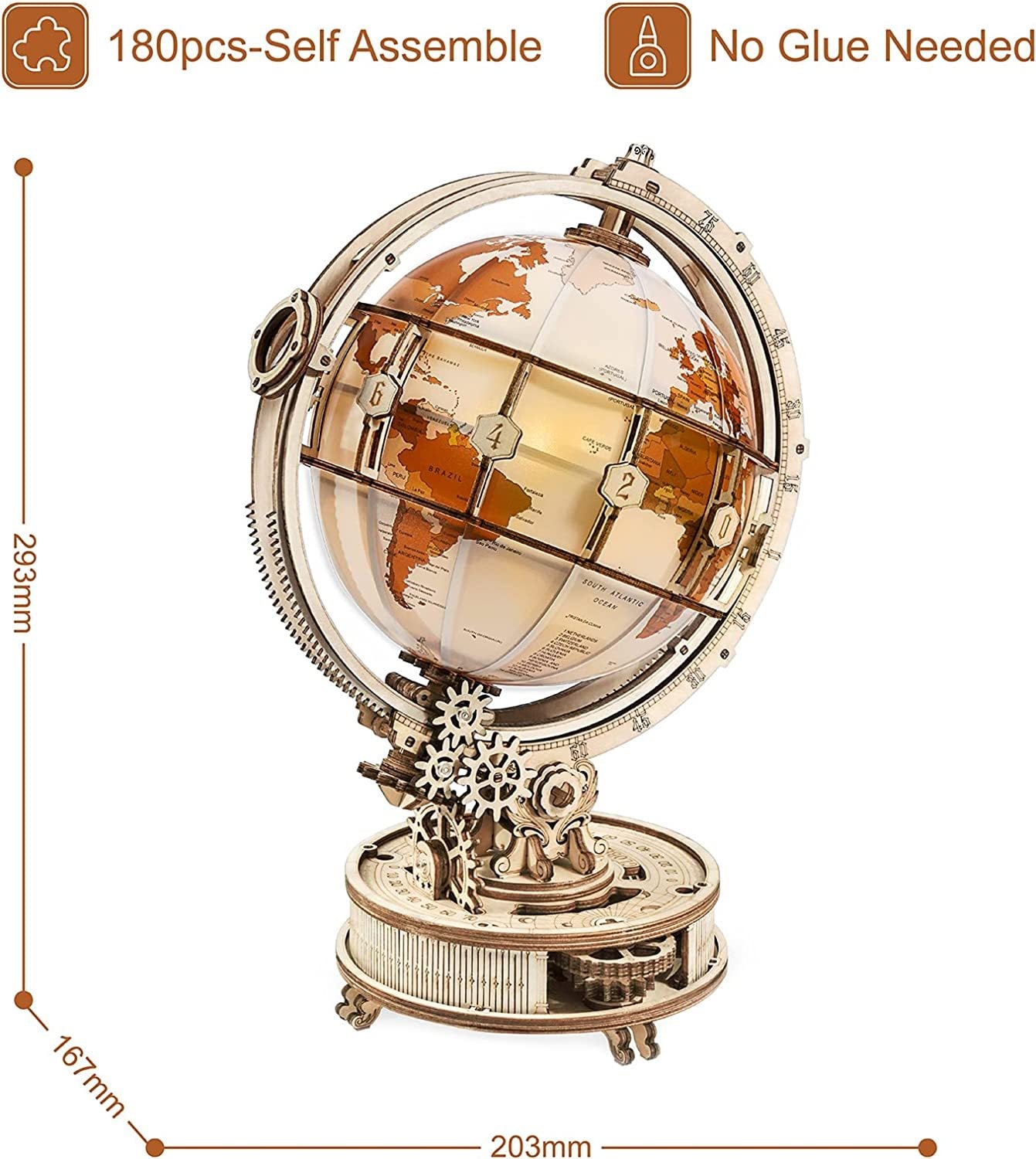 Luminous Globe 3D Wooden