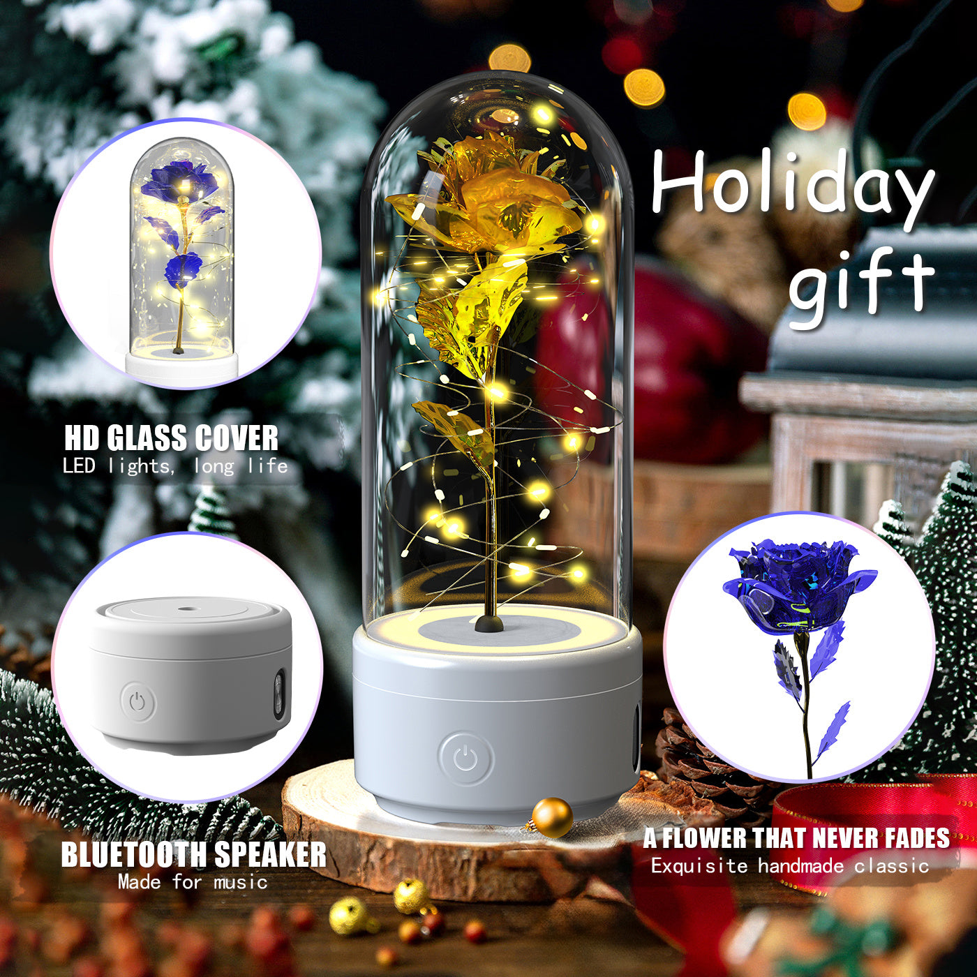 2 In 1 Rose Flowers LED Light & Bluetooth Speaker